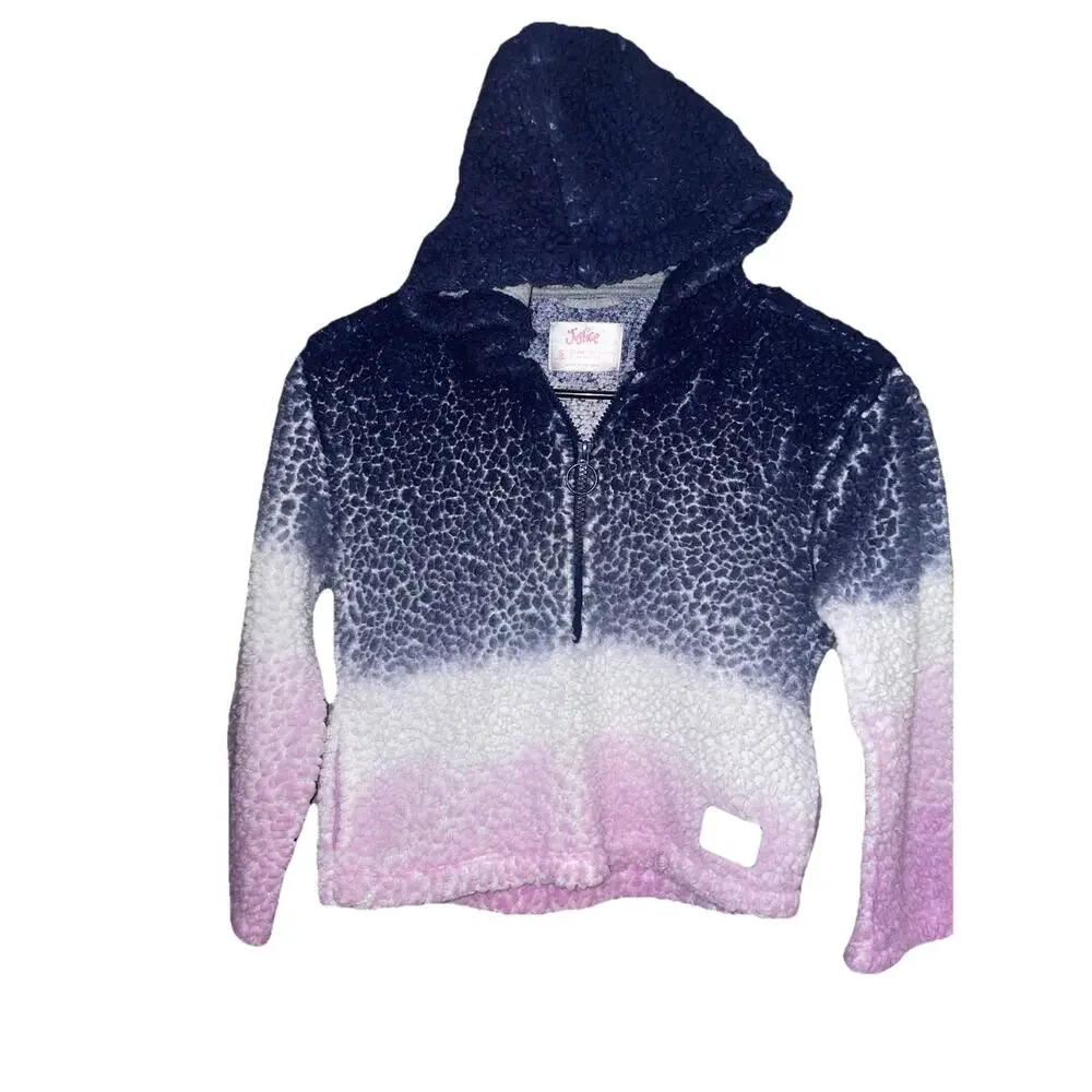 Justice Little Girls Pull Over Hoodie Multicolor Sherpa 1/4 Zipper Sz S 7/8